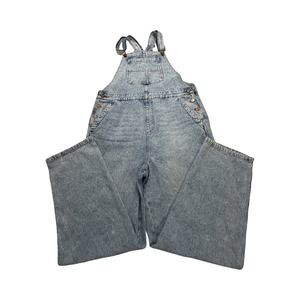 Celebrity Pink Overalls Women XL 38x30 Light Acid Wash Denim Wide Leg Boho